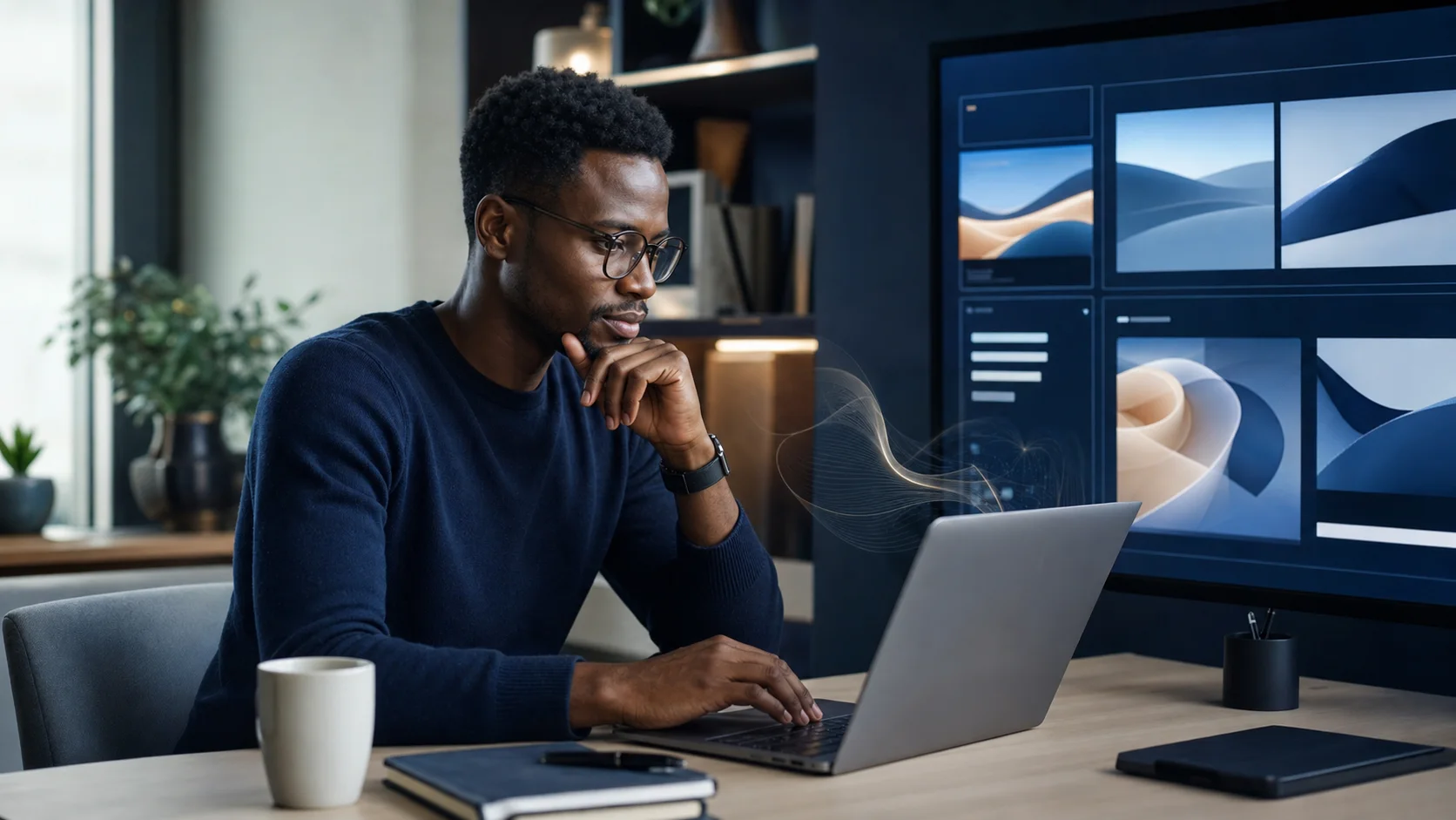 Un entrepreneur conçoit son site avec un espace de travail intelligent